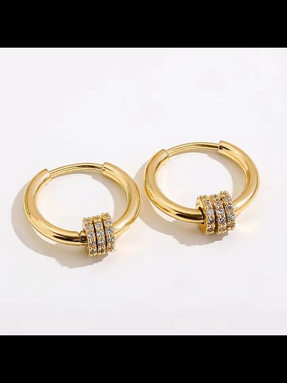 Gold Hoop Earrings with Pavé Crystal Accent - Women Jewelry